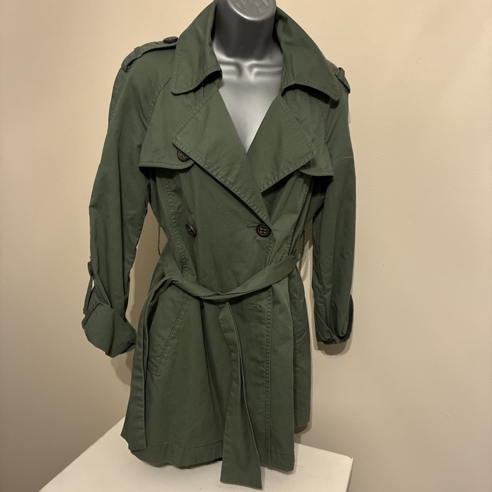 Stile Benetton Womens‎ Belted Double Breasted Trench Coat Green Size 42
